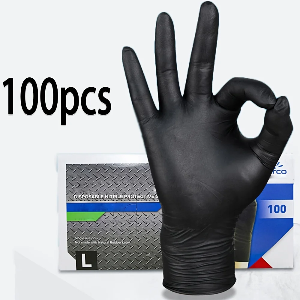 100 Cái/hộp Đen Dùng Một Lần Găng Tay Cao Su Chống Dầu Nitrile Găng Tay Cho Công Việc Nhà Bếp Rửa Gia Đình Món Ăn Vườn Vệ Sinh