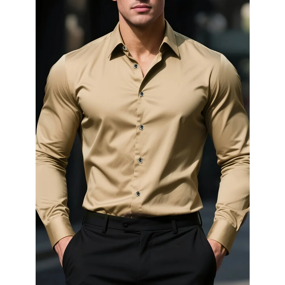 FGKKS Camicia da uomo nuova nuovissima camicia basic di qualità maschile in tessuto elastico a maniche lunghe tinta unita da uomo in più colori