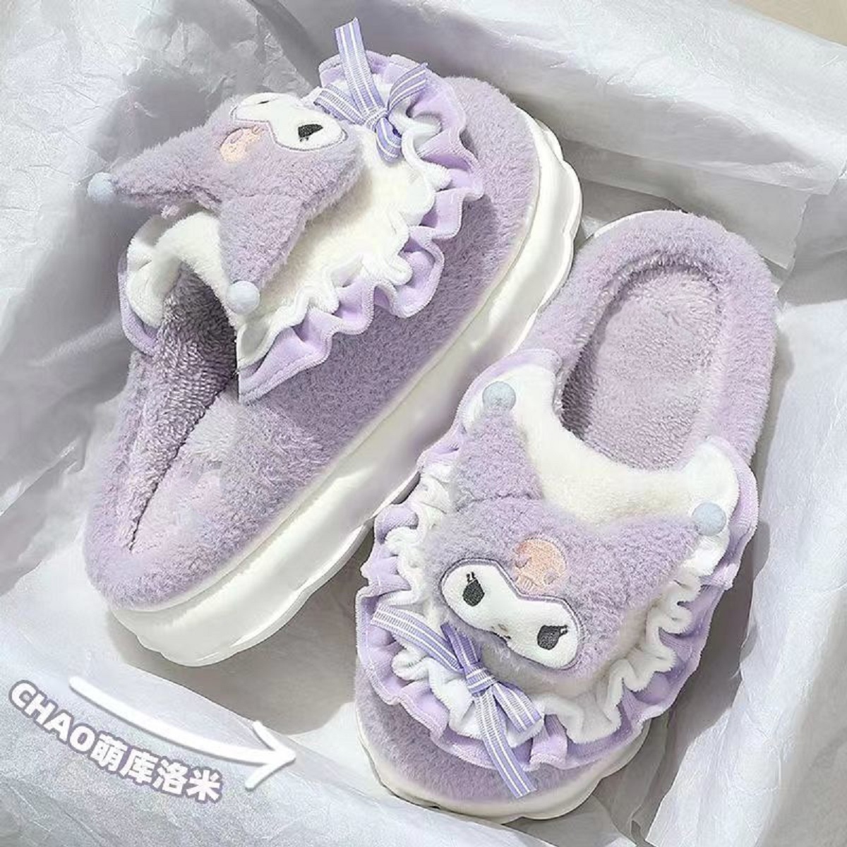 Sanrio hello kitty sapatos de algodão kuromi cinnamoroll feminino plushie dos desenhos animados de pelúcia kawaii sapatos planos chinelos sapatos de pelúcia presente y2k