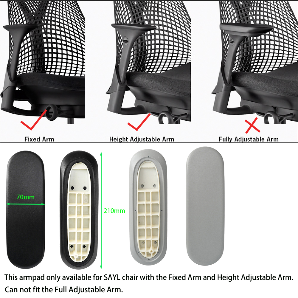 Arms Pads Caps Replacement for Herman Miller Sayl Office Home Computer Chair Armrest accessories Black and Gray Color 1 Pair