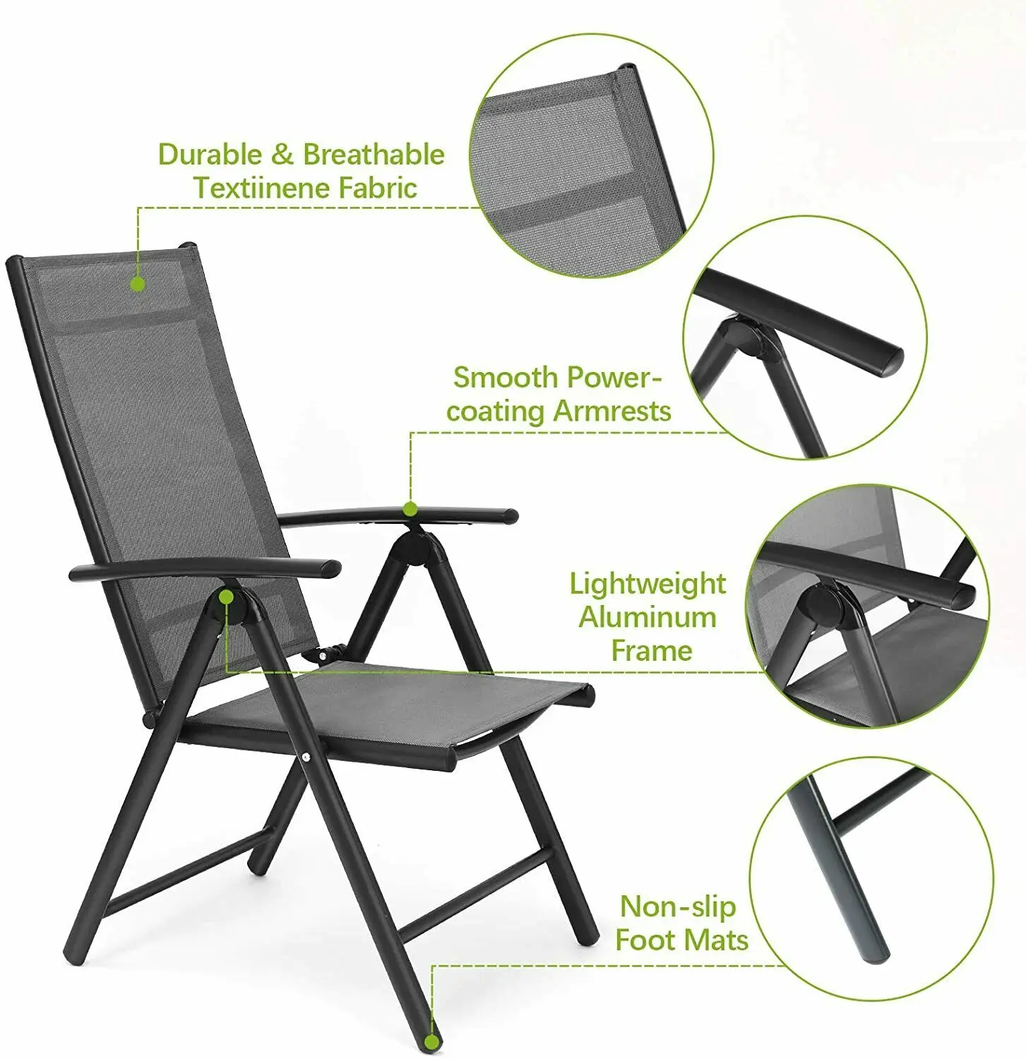 Homfa Set di 2 sedie da balcone, sedie da giardino, sedia pieghevole, angolo regolabile a 7 vie, sedia da campeggio in alluminio, carico resistente 150 kg
