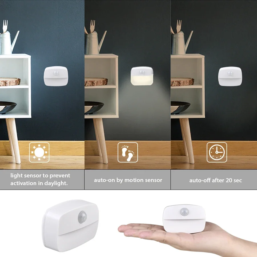 1-5PCS Luce notturna a LED con sensore di movimento Lampada da cucina wireless alimentata a batteria AAA per camera da letto Armadio Scale Corridoio