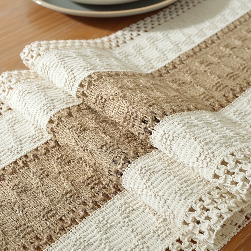 1pc Bohemian Macrame Crochet Table Runner with Tassels Style Table Runner for Weddings, Dining, Parties, and HomeDecor
