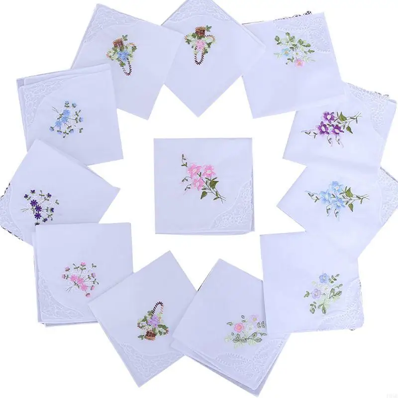 195e 5pcs/set 11x11 Zoll Womens Cotton Square Taschentücher Blumenstick