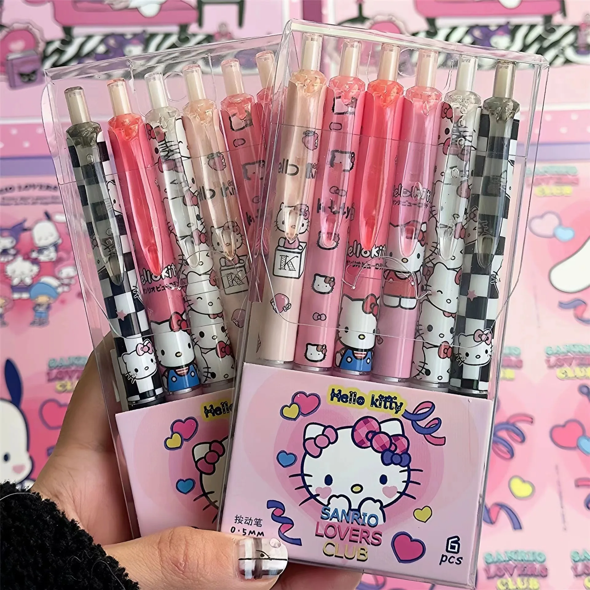 6 pçs dos desenhos animados gel caneta olá kitty dos desenhos animados cinnamoroll kuromi secagem rápida preto 0.5mm caneta esferográfica estudante artigos de papelaria suprimentos