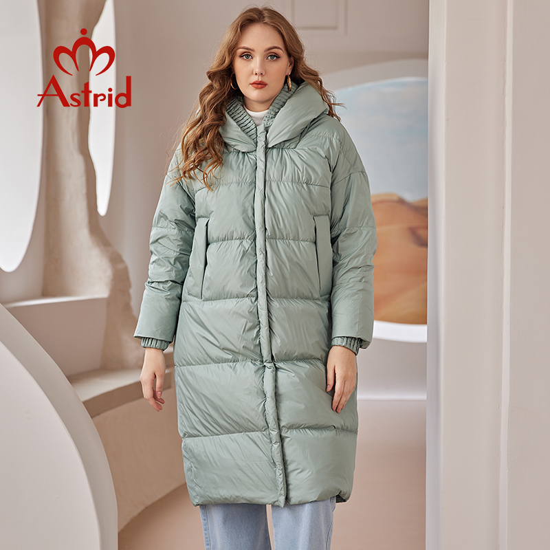 Astrid 2022 Unten Jacke Frauen Winter Warme Lange Mantel Frauen Parkas Mit Kapuze Mode Lose Oberbekleidung frauen Jacke Weibliche Kleidung
