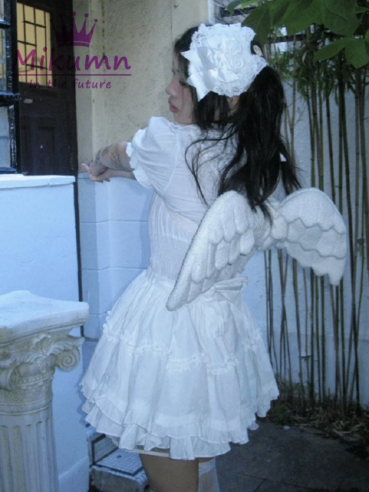 Mikumn ホワイト天使の羽ぬいぐるみバックパック日本 Y2k かわいいかわいいロリータ JK 制服コスプレバッグパーティー/誕生日ギフト/学校