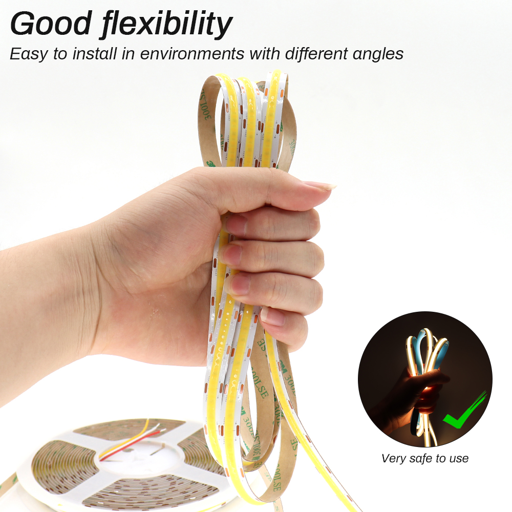 Tira de luces LED COB de 3mm y 5mm, 12V, 24V, regulable, 3000K, 4000K, 6000K, luz LED Flexible de alta densidad para decoración del hogar, tira de luces LED RA90