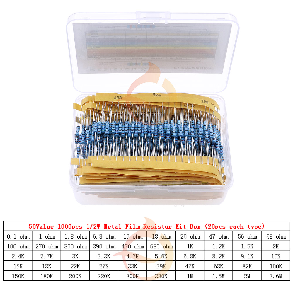 1% 금속 필름 저항 모음 키트, 박스 포함, 1/8W, 1/4W, 1/2W, 1W, 2W, 3W, 0Ω ~ 10MΩ