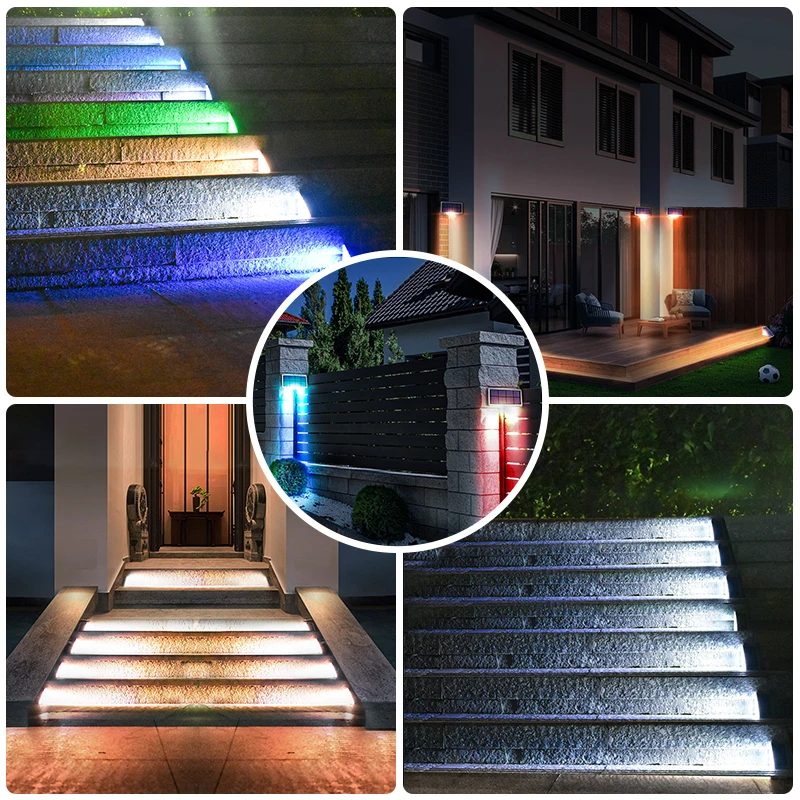 LED โคมไฟขั้นบันไดแสงกลางแจ้ง IP67 กันน้ําพลังงานแสงอาทิตย์พร้อมเลนส์ Anti-Theft Design โคมไฟตกแต่งสําหรับ Garden Deck PATH
