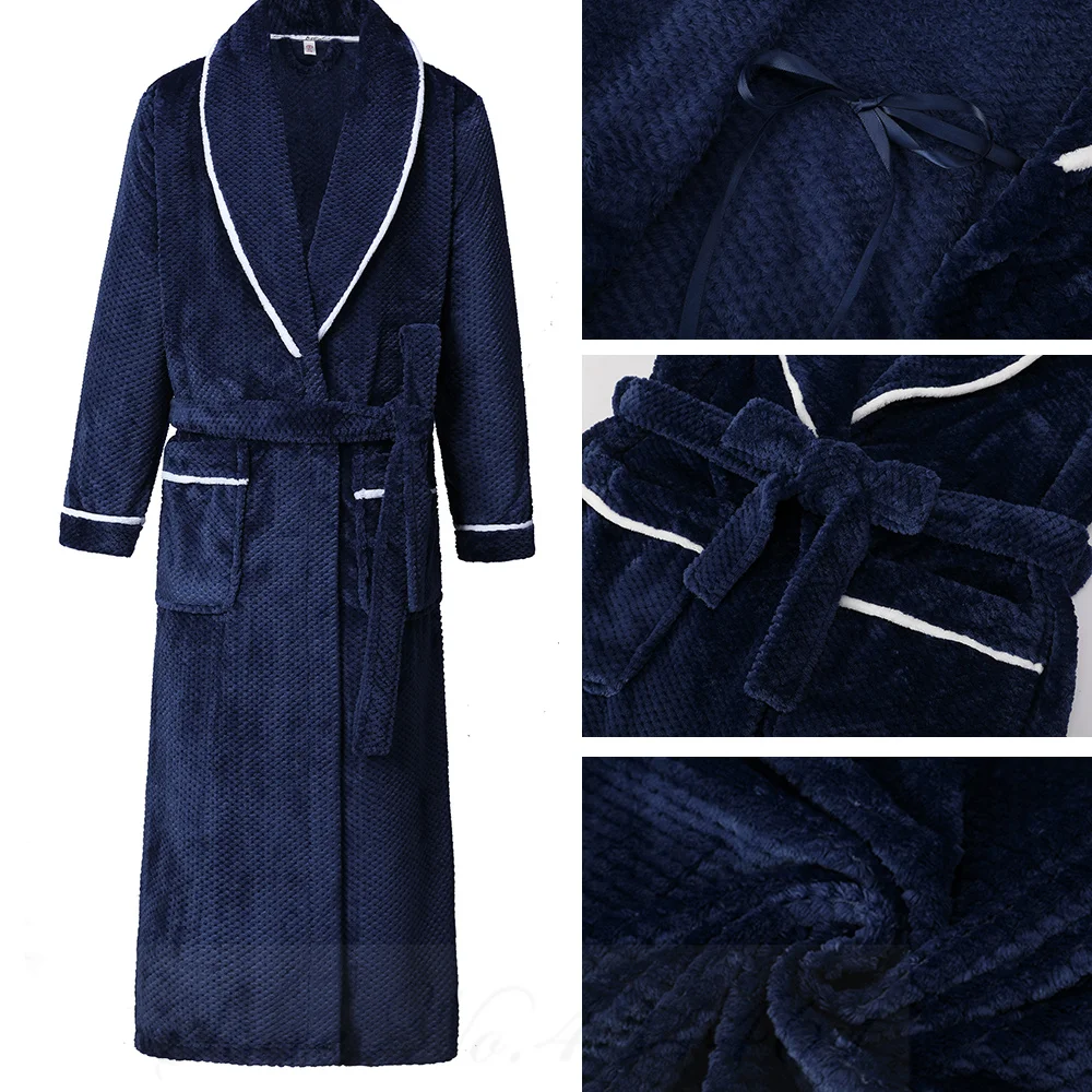 Bata larga de franela gruesa para parejas, ropa de dormir cálida para hombre, albornoz, talla grande, holgada, forro polar Coral, ropa de casa 4XL