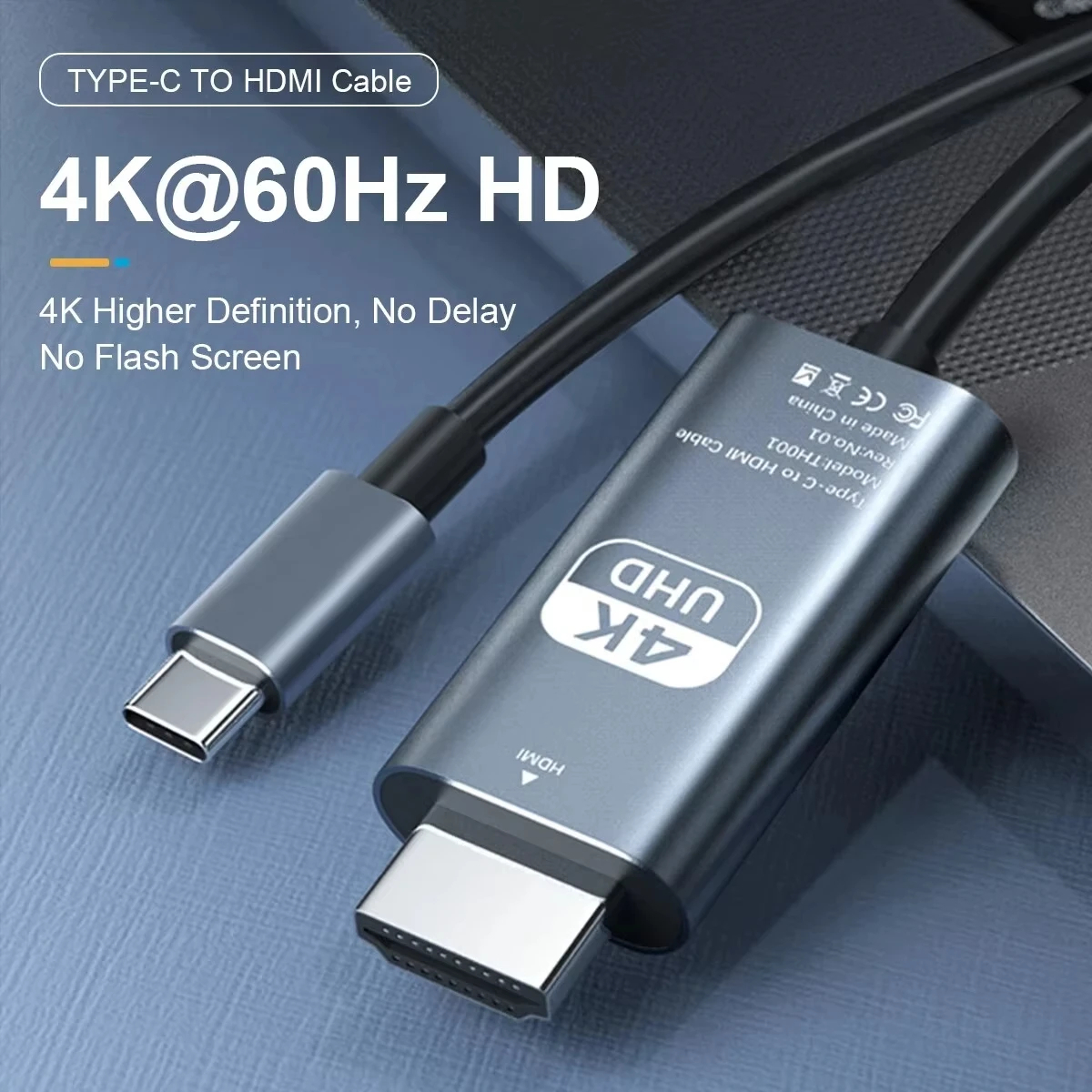 Cabo de conversão de vídeo hd 4k 60hz typpec para hdmi mesma tela cabo tv computador 2 metros embalagem de cabo de projeção de tela trançada