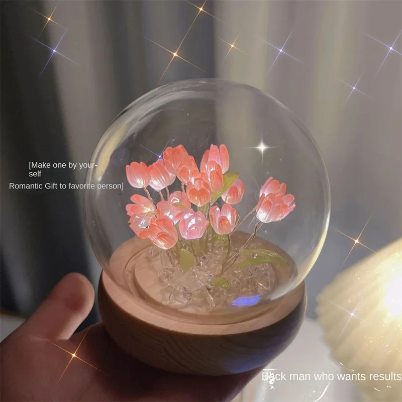 Künstliche Tulpe Blume Nachtlicht handgemachte DIY Nachttischlampe LED Nachtlampe Schlafzimmer Dekor Weihnachten Geburtstag Geschenke Tischlampe