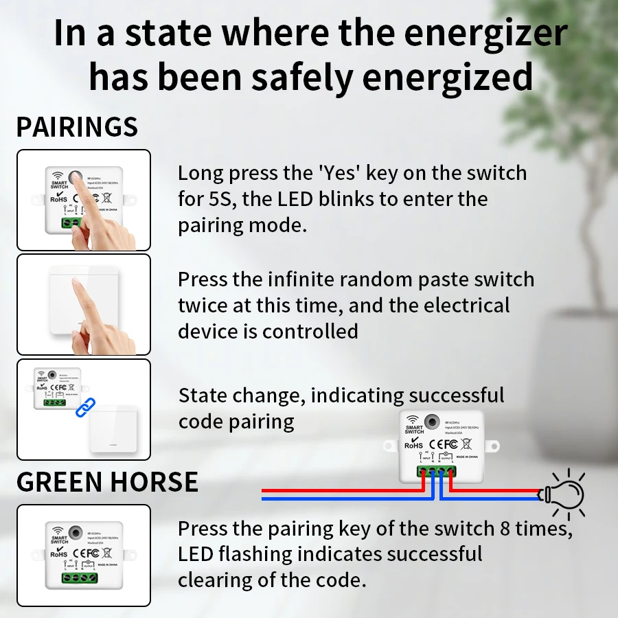 10A 110V 220V Wireless ON OFF Switch RF433 Module Remote Control Light Switch 1/2/3 Gang Wall Switch for Light Bulb Chandelier