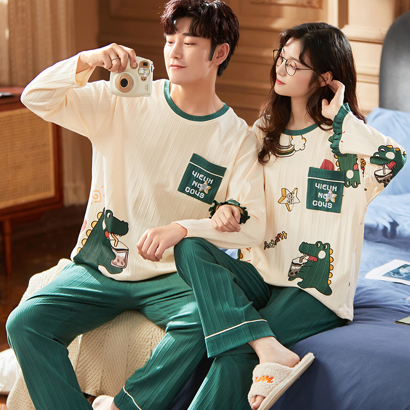 Conjunto de Pijamas coreanos para hombre, conjunto de Pijamas de algodón para Mujer, ropa de dormir de otoño, ropa de descanso informal para hombre y Mujer, ropa de casa, traje de pijama