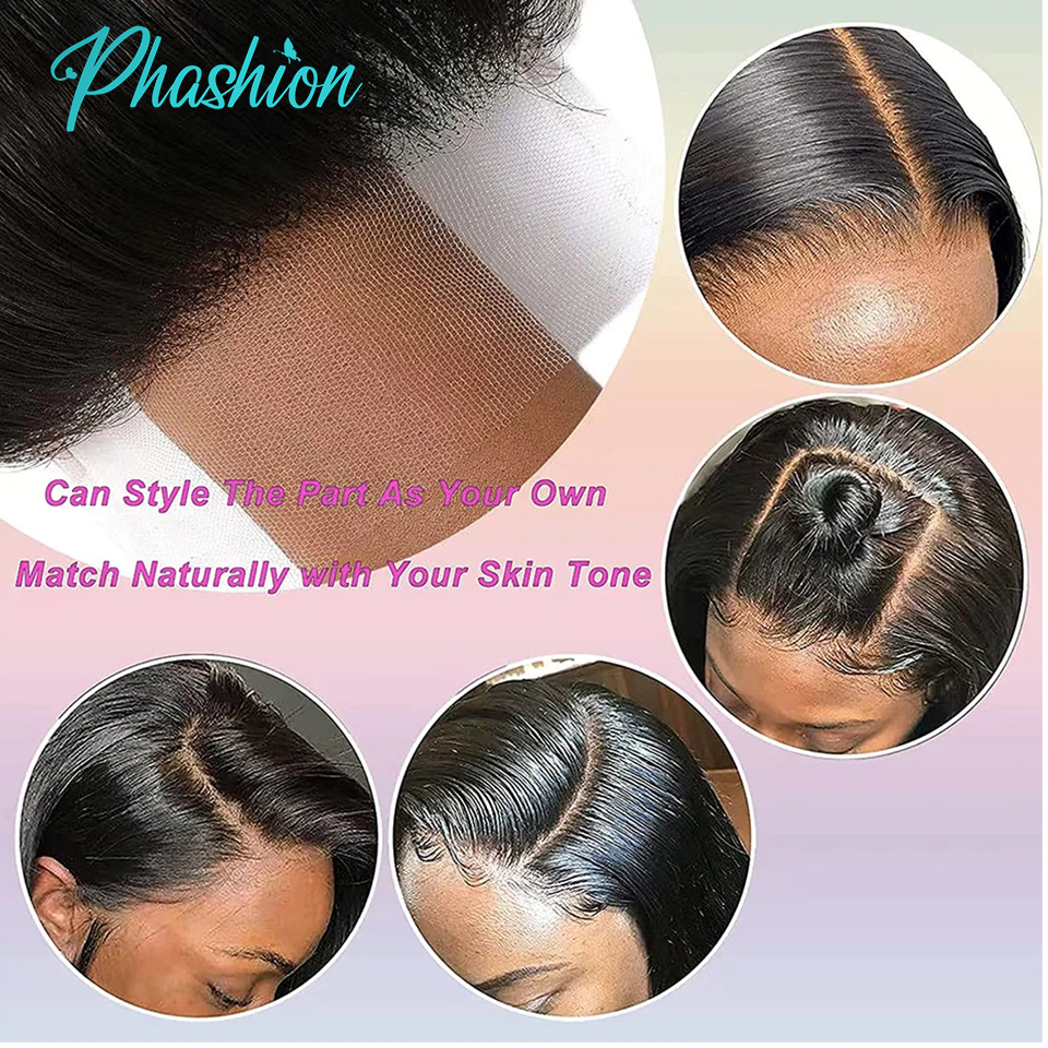 Phashion 28 Zoll 13x6 Lace Frontal Straight Preplucked Swiss Verschluss Transparent Full Front Only Natural Black 100 % Echthaar