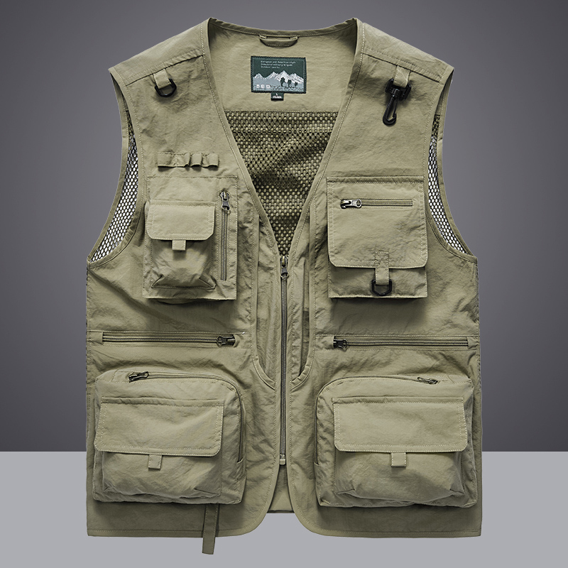 Novedad de verano con 14 bolsillos, chaleco táctico de EE. UU. para senderismo y pesca, chaleco de fotógrafo para hombre, chaqueta sin mangas de carga de malla, chaleco de herramientas 7XL