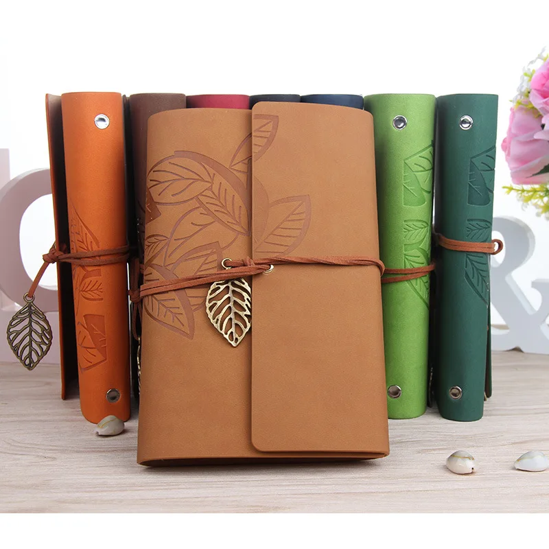 1PC Retro Leaf โน้ตบุ๊คโรงเรียนเครื่องเขียน Office Diary Notepad วรรณกรรม PU หนัง Note Book Traveler สมุดบันทึกของขวัญ