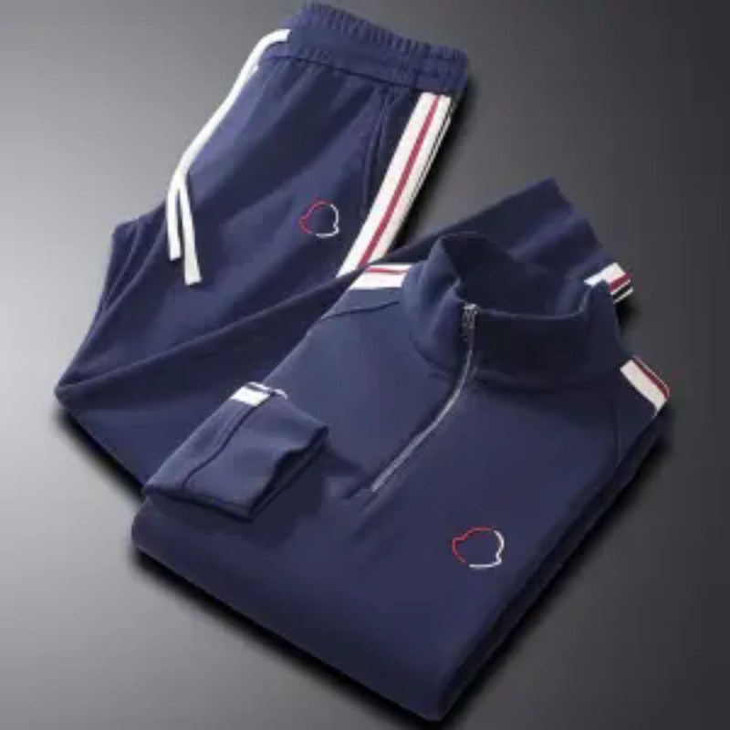 เสื้อผ้าผู้ชายฤดูใบไม้ร่วงและฤดูหนาวคุณภาพสูงแฟชั่นคอปกครึ่งซิปชุดกีฬาสันทนาการกางเกงตรง 2 ชิ้น