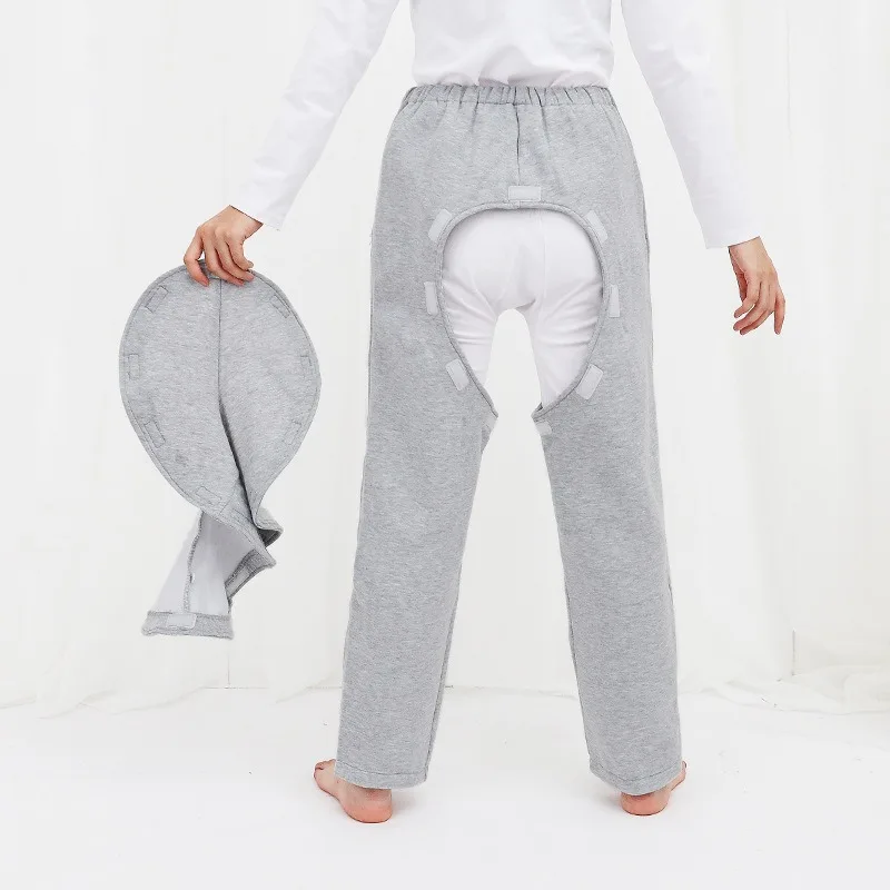 Old Man เปิด Crotch กางเกงอัมพาตเตียง Incontinence ผู้ป่วยชุดนอนรั่วปัสสาวะเสื้อผ้ากางเกงหญิงตั้งครรภ์สบาย