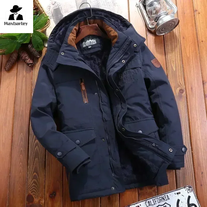 Parka zimowa męska wiatrówka polarowe grube ciepłe futra męskie Retro z kapturem Streetwear płaszcze męskie kurtki wiatroszczelne 6xl