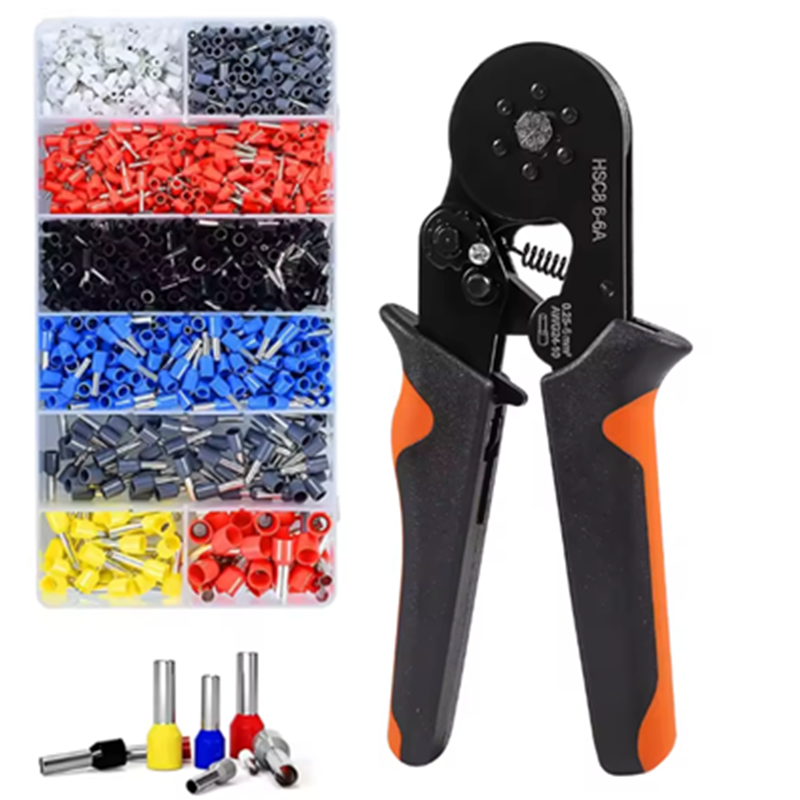 Hexagonal Self-Adjustable Ratchet Ferrule Crimping Tool Kit 23-10AWG 0.25-6mm² Crimper Kit with 400-2000pcs Wire Terminals