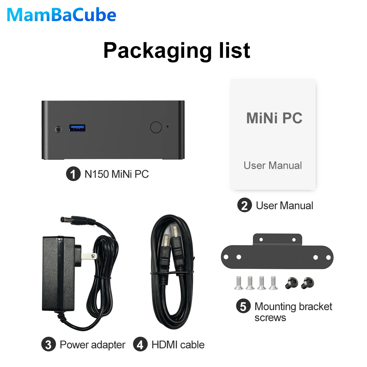 MamBaCube N9E Mini PC Intel N150 Win11 Pro 8GB 16GB DDR4 256GB 512GB SSD WiFi 5 portátil compacto ordenador de escritorio para el hogar y la Oficina