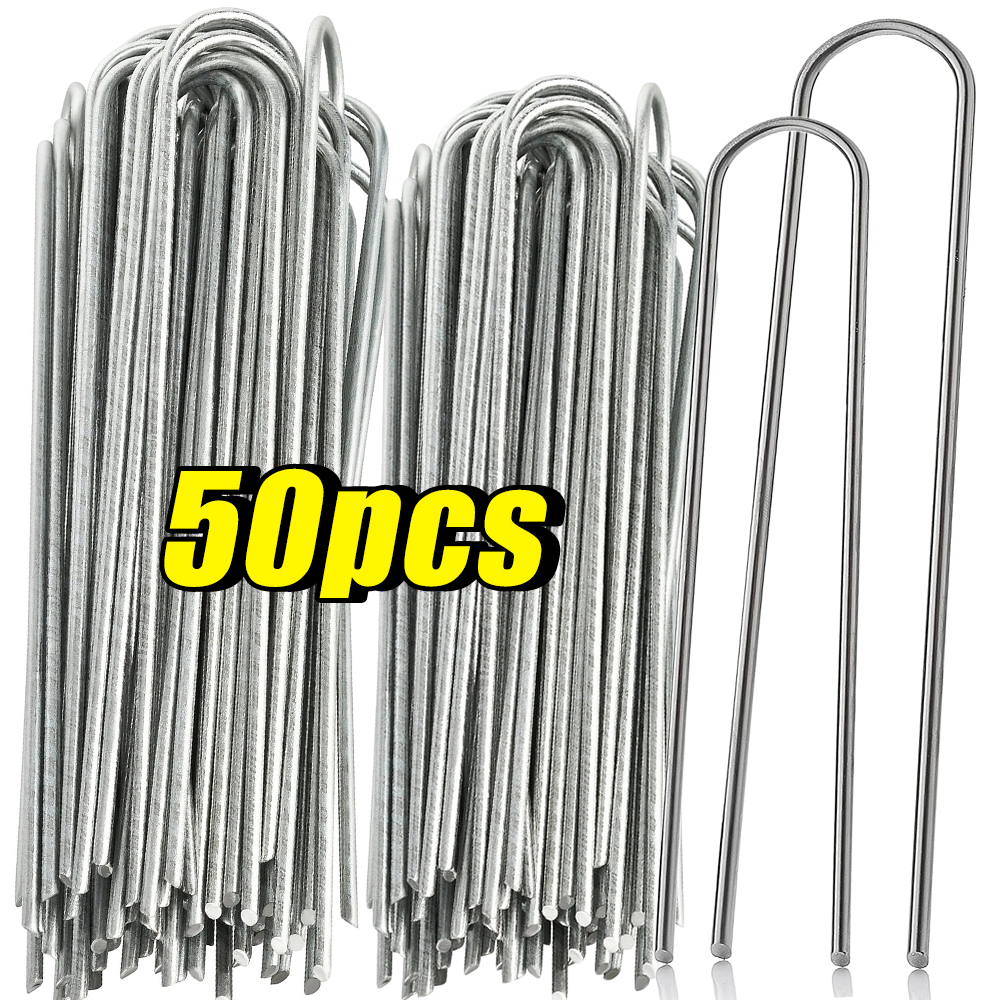 U-type Garden Staples Heavy-duty Fence Tubing Stakes Sod Pins Galvanized Landscape Spike for Holding Lawns Barrier Ground Nail