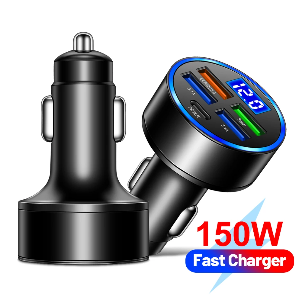 PD 150W USB Auto Ladegerät Schnelle Lade QC 3,0 Typ C Auto Telefon Ladegerät Adapter Für iPhone Xiaomi Samsung Huawei OPPO Auto Ladegerät