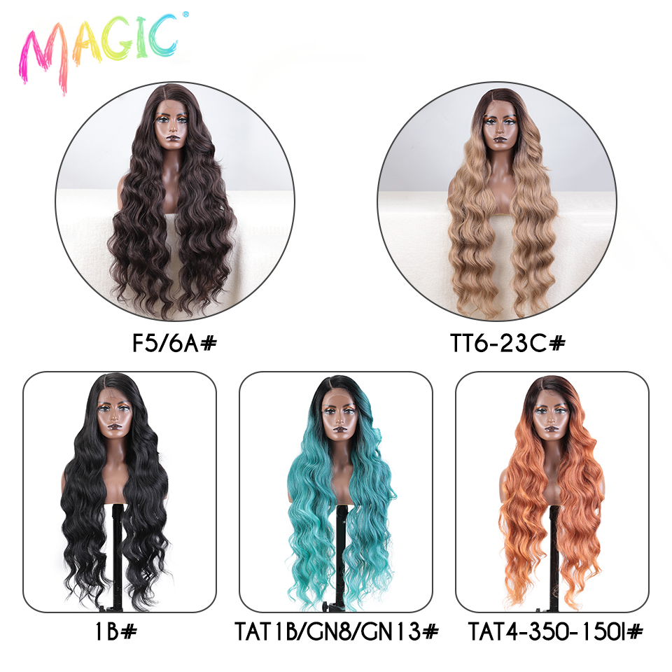 女性のための魔法の合成レースフロントウィッグ,波状,長い,ボディ,サイドパーツ,オンブル,ブロンド,コスプレ,36インチ
