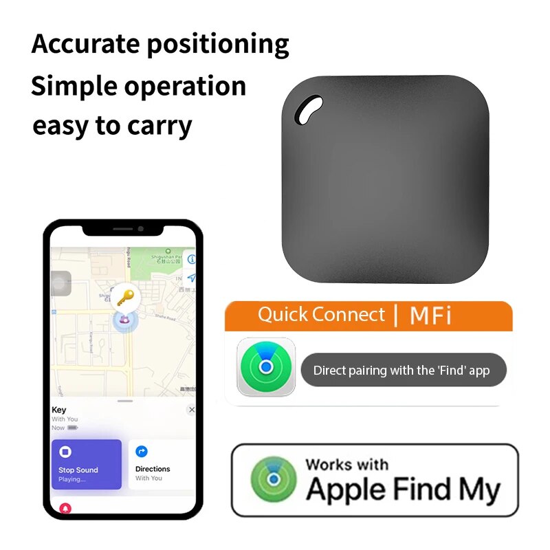 Rastreador GPS inteligente con Bluetooth para niños y mascotas, localizador con llave de coche, localizador nominal MFI, funciona con Apple Find My APP ITag, dispositivo de recordatorio antipérdida