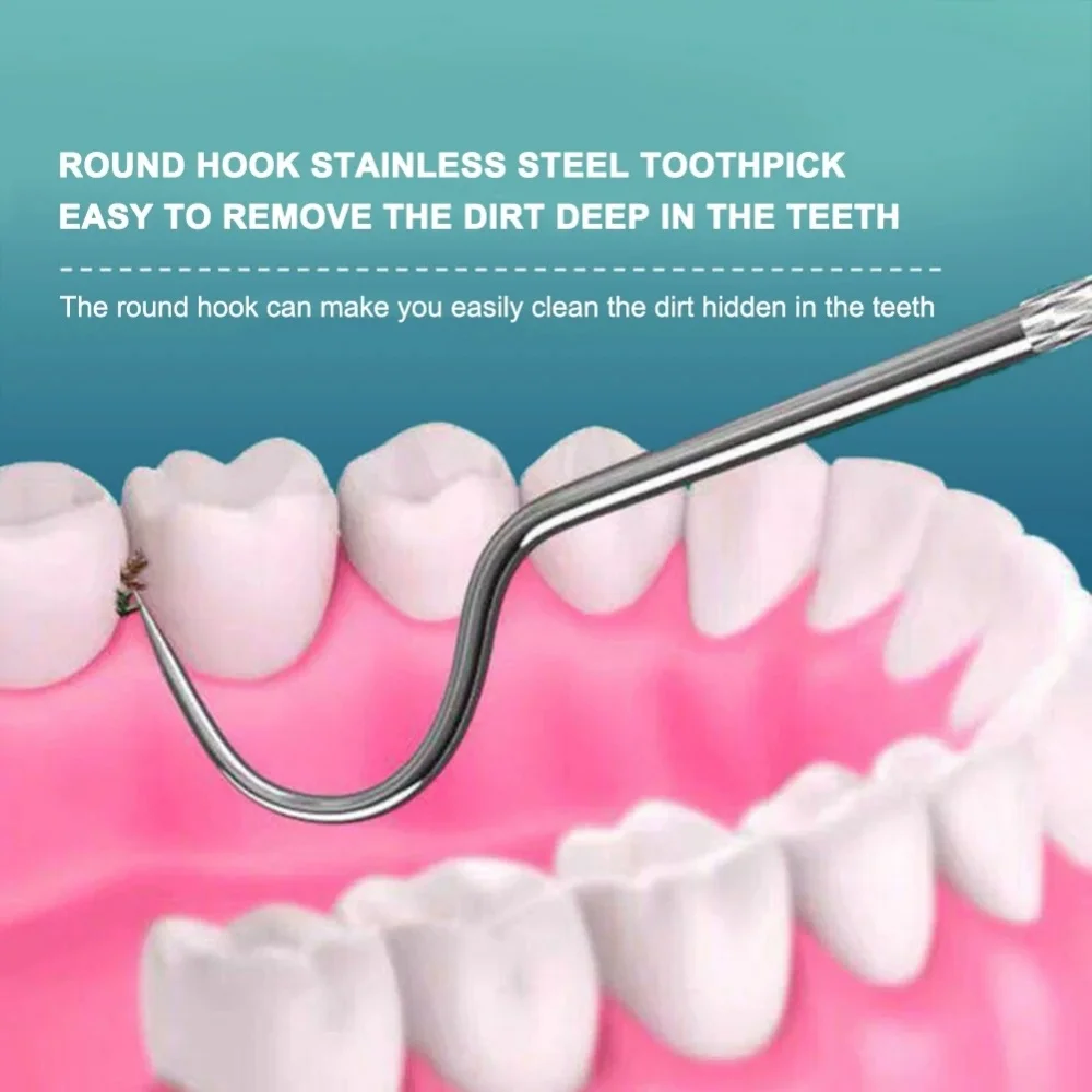 Set di stuzzicadenti in acciaio inossidabile Filo interdentale Stuzzicadenti riutilizzabili Stuzzicadenti portatile Filo interdentale Detergente per denti Pulizia orale