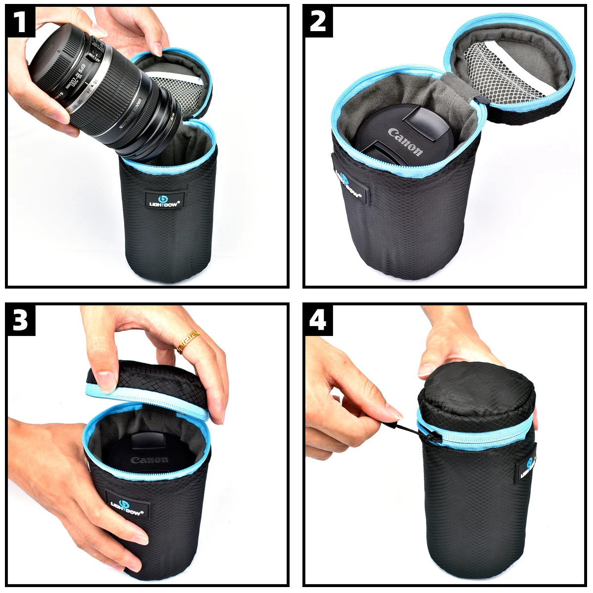 Lightdow 4 Cái/lốc Chất Lượng Cao DSLR Mềm Mại Bảo Vệ Ống Kính Máy Ảnh Túi Túi Mang Theo Túi S M L XL 4 kích Thước Trong 1 Bộ 1 Bộ
