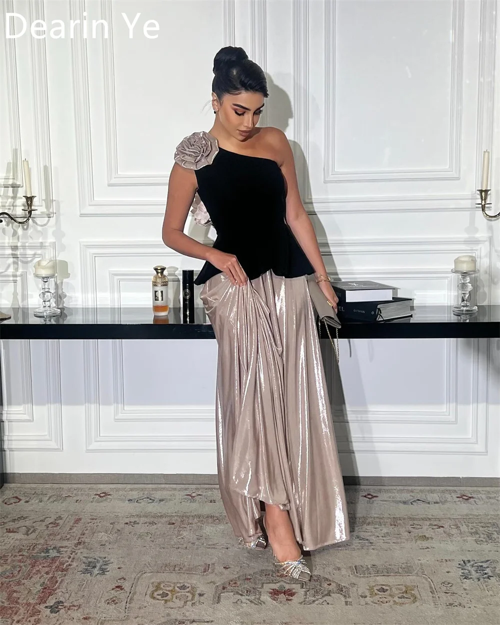 Customized Prom Gown Dearin One-shoulder Column Floor Length Skirts 3D Flower Bespoke Occasion Dresses Formal Saudi Arabia Eveni