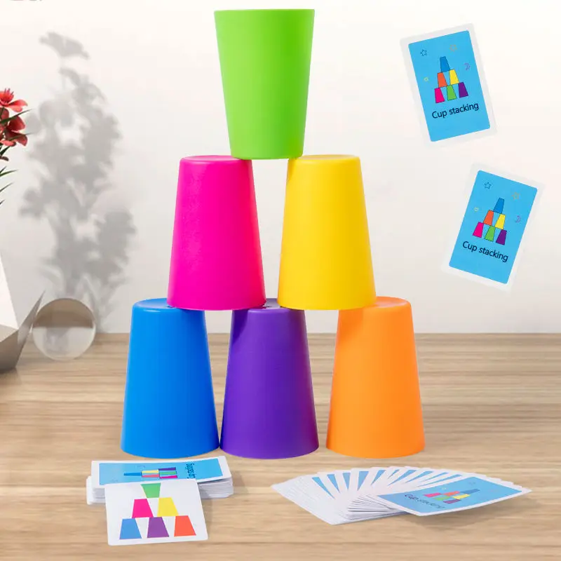 Montessori Stack Cup Geschwindigkeit Spiel Spielzeug mit Karte Farbe Erkenntnis Logik eltern-kind-Interaktives Spielzeug für Kinder Frühe Bildung spielzeug