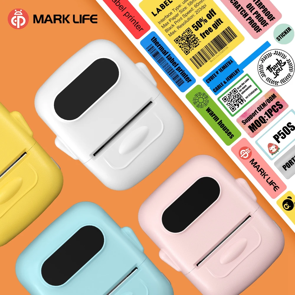 Marklife P50 Przenośna drukarka bezprzewodowa do telefonu Biuro w domu Kod kreskowy Odzież Biżuteria Sprzedaż detaliczna Mailing z papierem w rolce