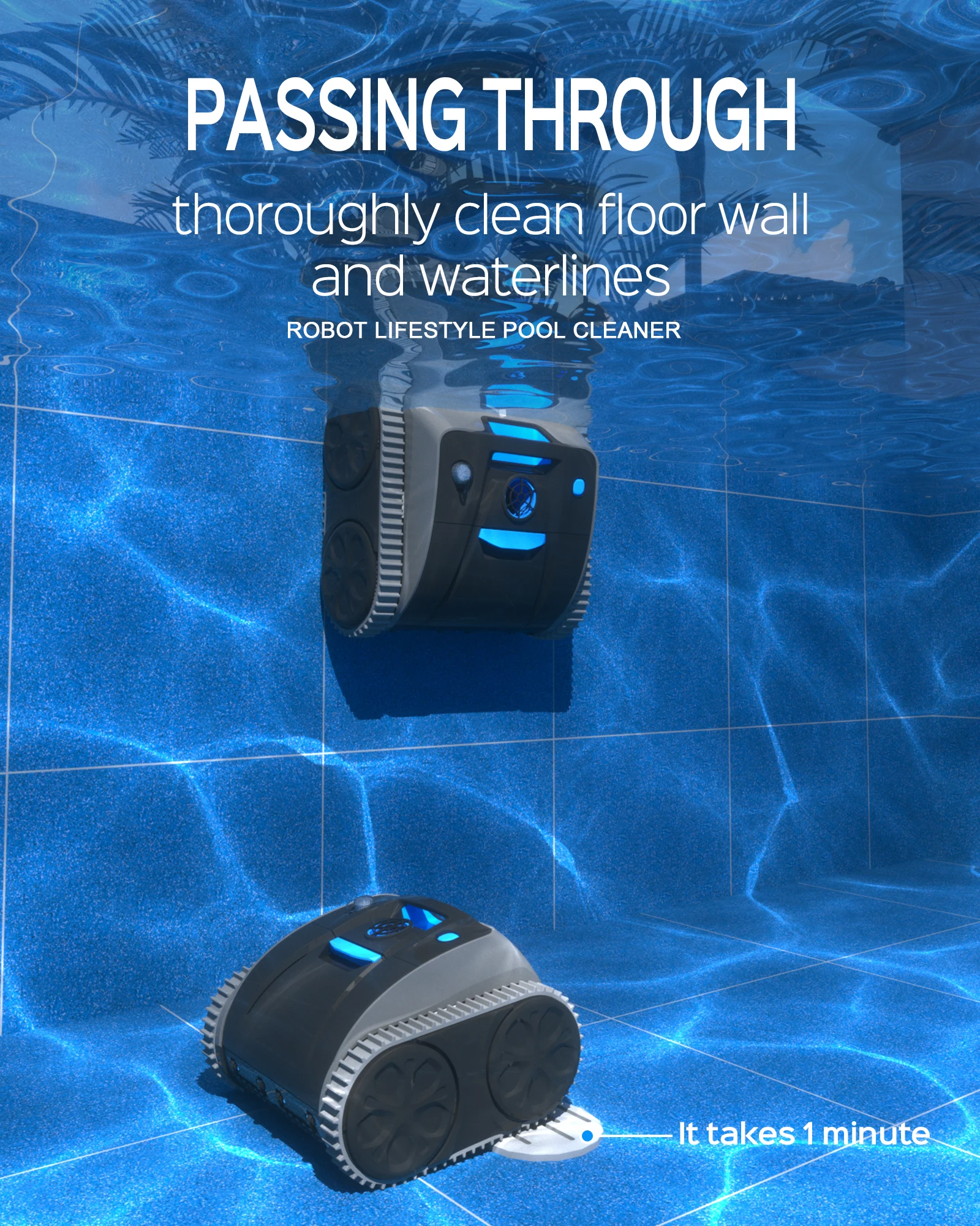 Limpiador de piscinas, Robot inalámbrico con aplicación subacuática, batería de 3312max y 15000mAh, planificación de ruta, autobraciado para área de 120m2