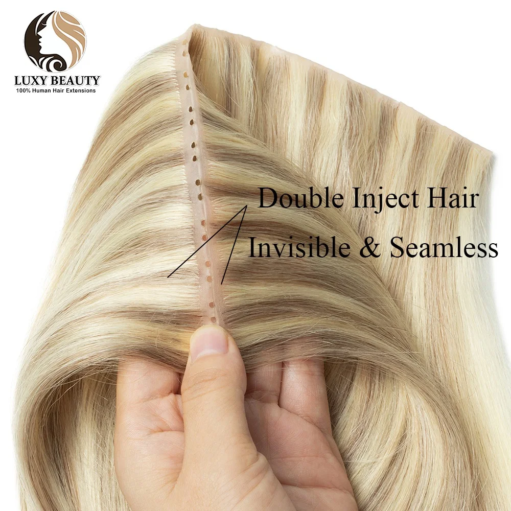 สีบลอนด์ที่มองไม่เห็น Hole Skin Weft ต่อผมมนุษย์ตรง Twin Tab Weft ผม 613 สีดําธรรมชาติสีน้ําตาล XO Hole Weft Extension