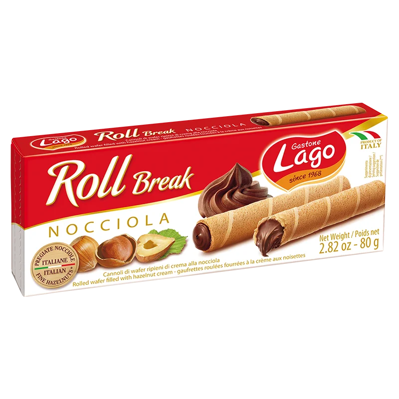 Rurki z kremem z orzechów laskowych Roll Break 80g - Lago