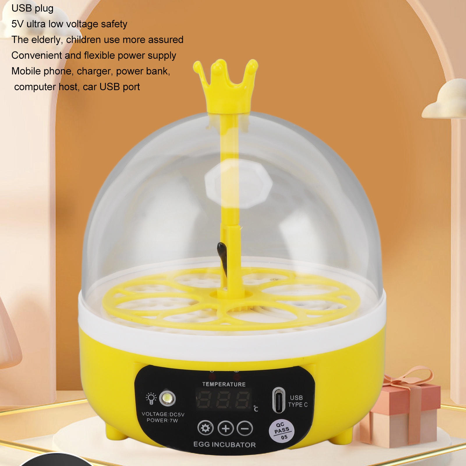 Mini incubadora doméstica portátil, temperatura constante automática e hidratação, transparente e controlável, alta taxa de incubação
