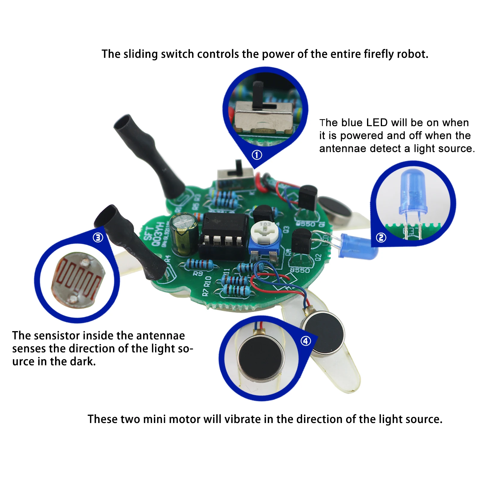 LED-Atemlicht, lichtempfindlicher Sensor, mobiler Roboterteil, elektronisches Löten, DIY-Elektronik-Set, simulierte Glühwürmchen, blinkend