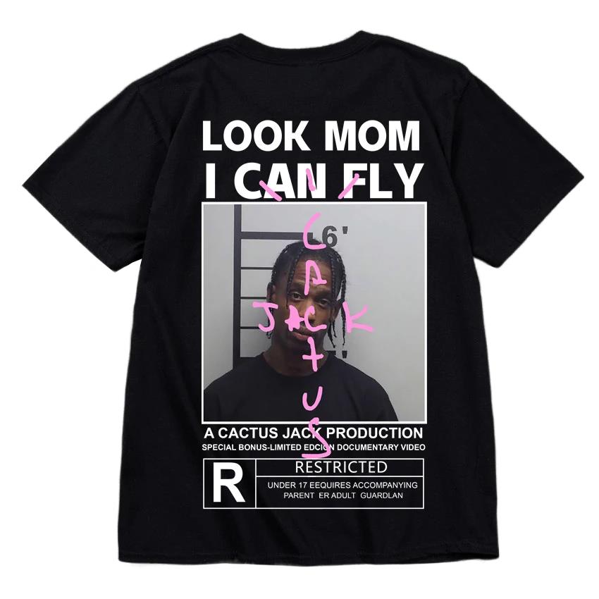 Gran oferta de camiseta de Cactus Jack de algodón de alta calidad para hombres y mujeres, camiseta LOOK MOM I CAN FLY, camisetas de manga corta de Hip Hop ASTROWORLD