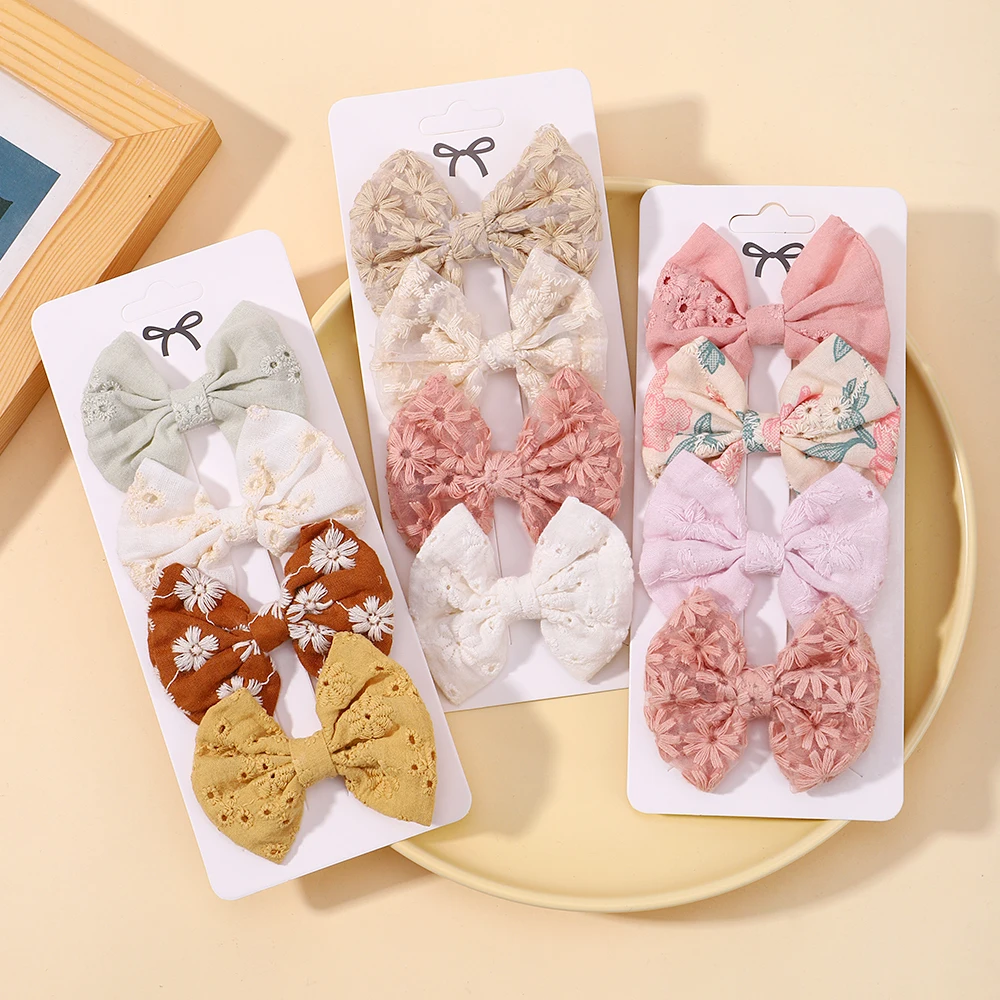 4 ชิ้น/เซ็ตน่ารักผ้าฝ้าย Bowknot คลิปปลอดภัย Hairpins สาวสด Pastoral Hairclips เด็กอุปกรณ์เสริมผมเด็กพิมพ์ Hairgripe ของขวัญ