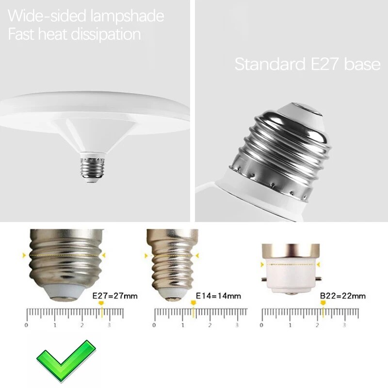 E27 LED หลอดไฟประหยัดพลังงาน AC220V ในครัวเรือน 6500K แสงสีขาวการแสดงสีสูงห้องนอนร้านอาหารหลอดไฟ UFO