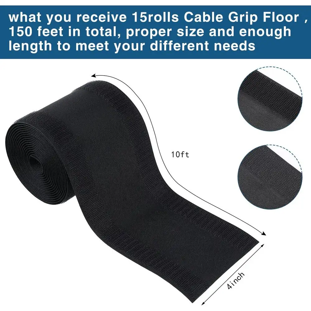Floor Cable Cover Protector Organizer Management Commercial Office Carpet Black 147.64ft Reusable Clean Grips Loop Easy Cut Tidy