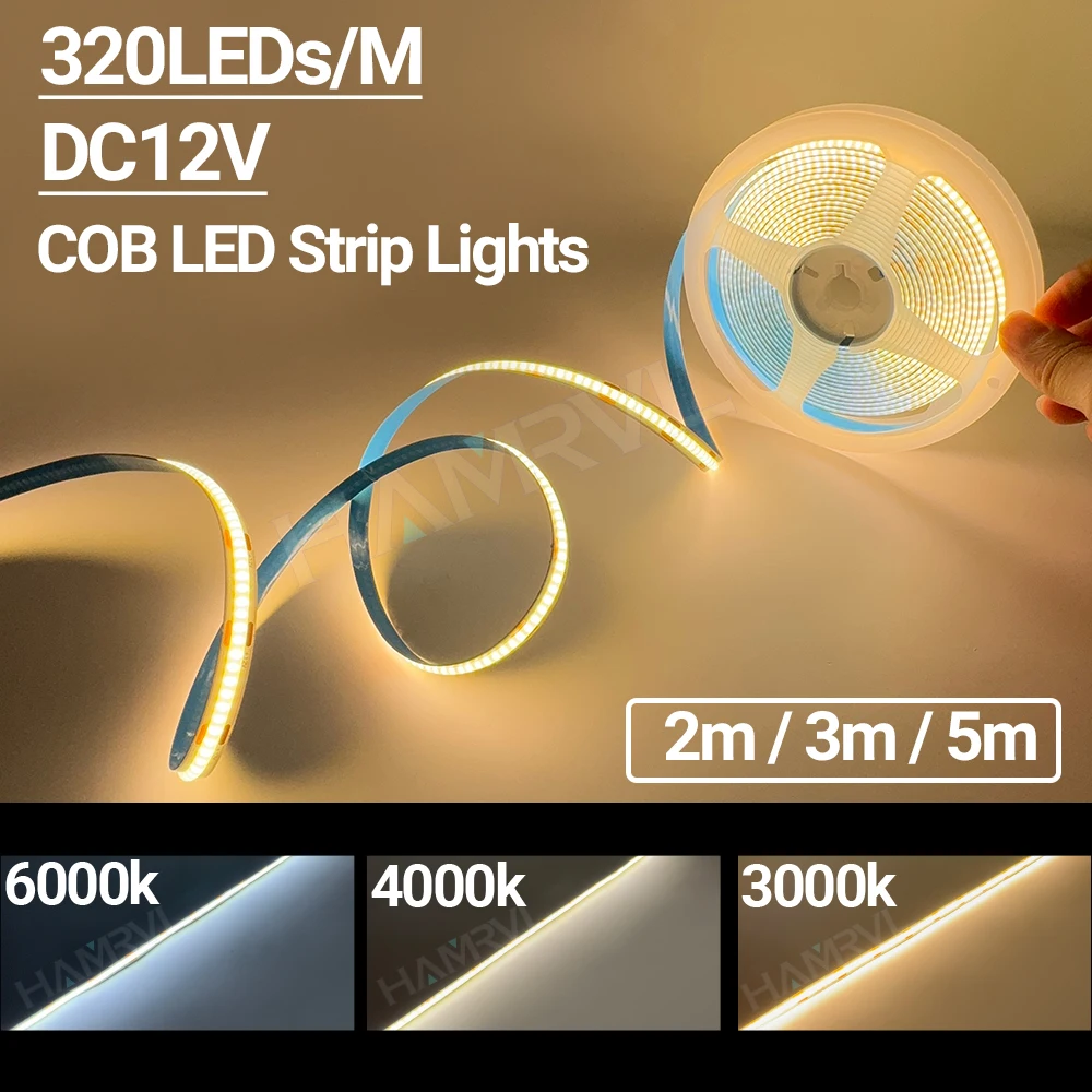 320 LEDS/M DC12V COB LED Streifen Lichter 2M 3M 5M Hohe Dichte FOB Flexible Diode Band licht Linear Dimmbare 12 Volt Hause Dekoration