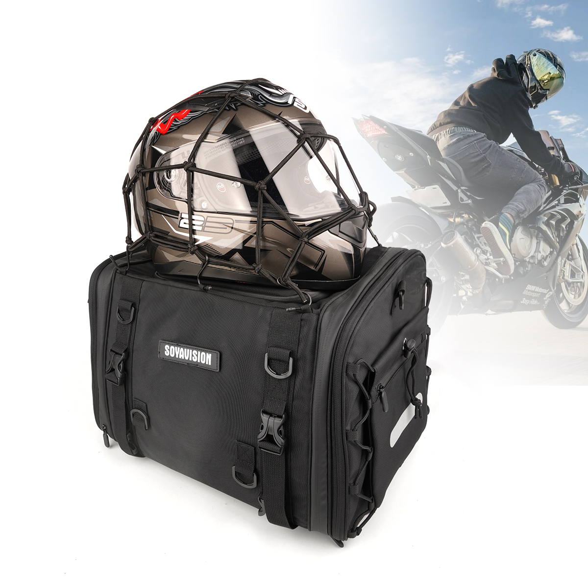 Motorcycle Tail Bag Waterproof 40L-60L Expandable Back Seat Saddle Bag Luggage Pannier Motorcycle Accessories Rider Backpack
