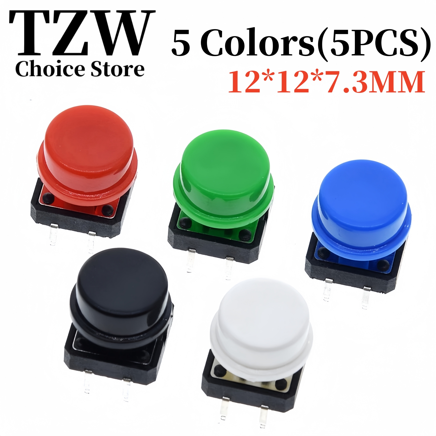 Interruptor de botón táctil para Arduino, pulsador momentáneo de 5 piezas, 12x12x7,3 MM, con tapa táctil de 5 piezas (5 colores)