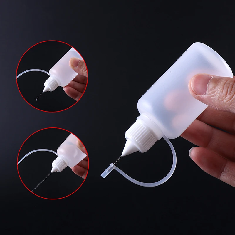 Garrafas plásticas com agulha espremível, 5 peças 3ml-120ml conta-gotas líquido para os olhos amostra gota pode ser cola aplicador de tinta recipientes recarregáveis