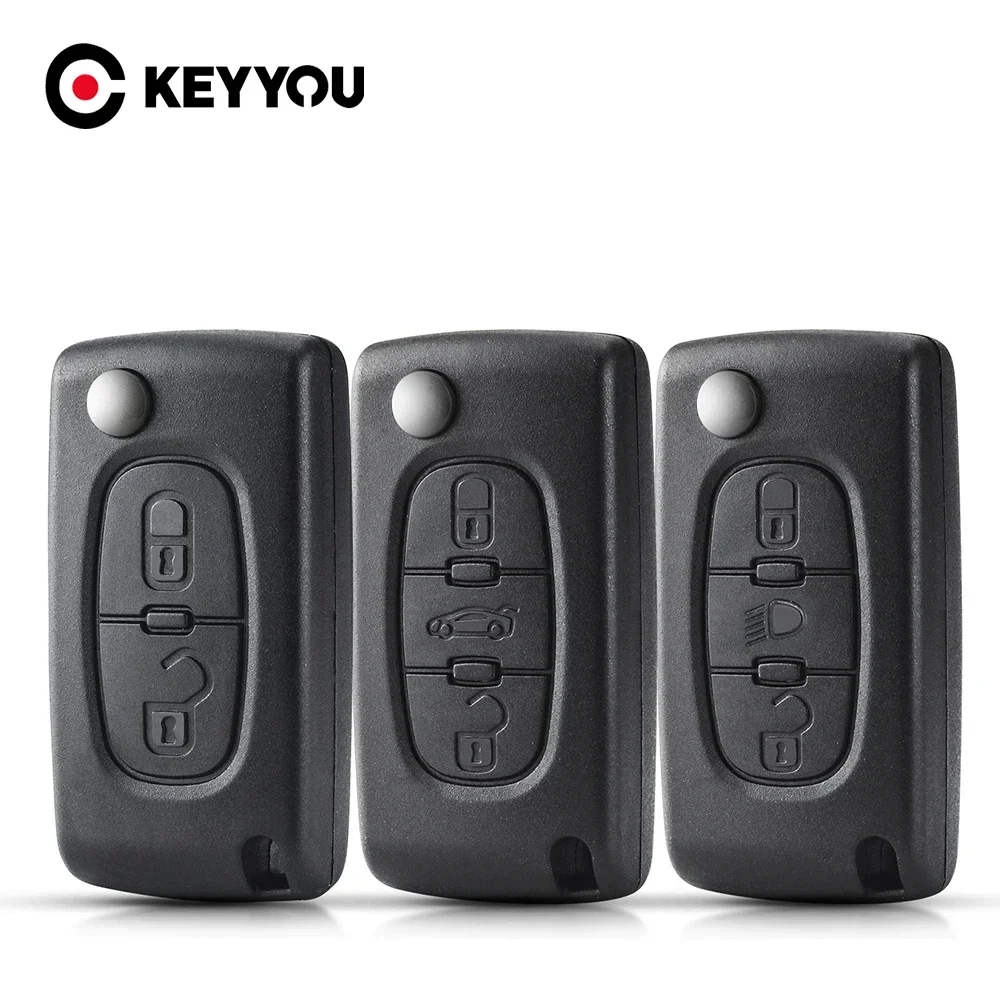 Keyyou para peugeot 207 307 308 407 607 807 caso chave remota para citroen c2 c3 c4 c5 c6 2/3/4 botões flip dobrável escudo chave do carro